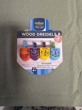 Rite Lite The Dreidel Game 4 Painted Wood Dreidels with SpinGrip